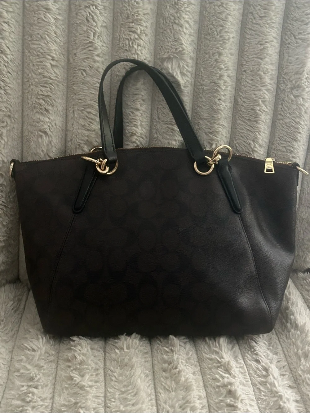 Coach Signature Zip Top Satchel Black Canvas Leather Crossbody Tote F28989